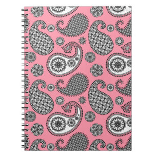 Paisley motief, tinten grijs op roze notitieboek