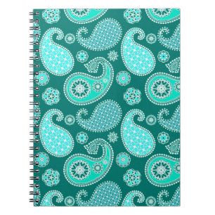Paisley motief, turquoise, aqua en wit notitieboek