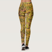 Paisley Motif in Yellow, Brown on Black Background Leggings (Achterkant)
