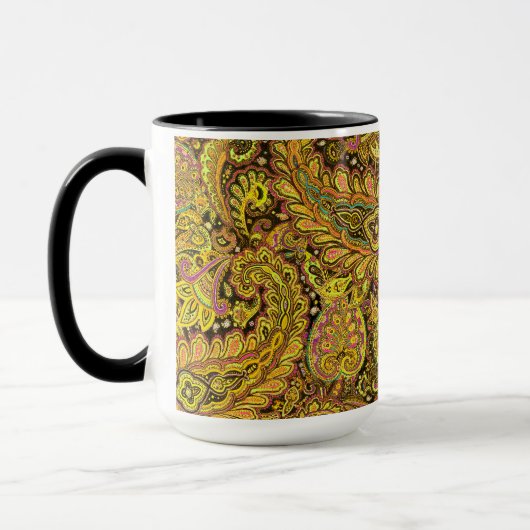 Paisley Motif in Yellow, Brown on Black Background Mok (Links)