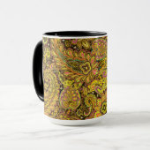 Paisley Motif in Yellow, Brown on Black Background Mok (Voorkant links)