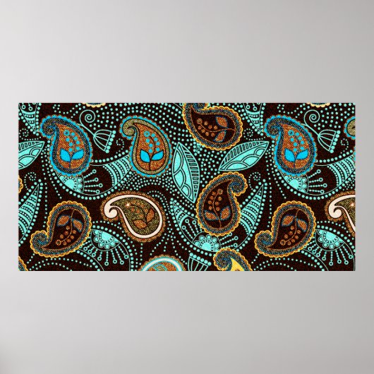 Paisley naadloos patroon, jeans textuureffect poster (Voorkant)