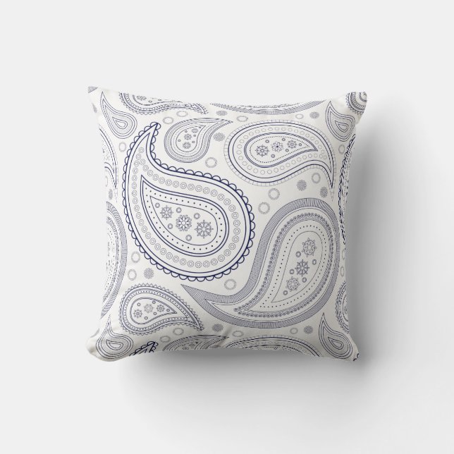 Paisley Navy Blauwe Worp Kussen (Voorkant)