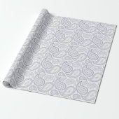 Paisley Navy Blue op White Wrapping Paper Cadeaupapier (Uitgerold)