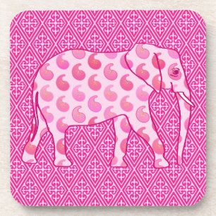 Paisley olifant - ijsroze en fuchsia bier onderzetter