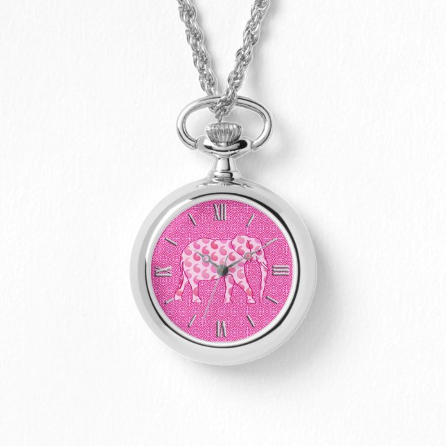 Paisley-olifant - ijsroze en fuchsia horloge (Voorkant)