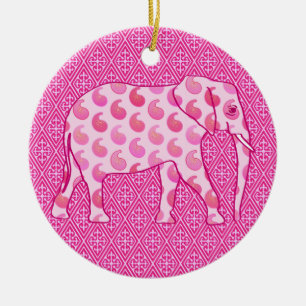 Paisley-olifant - ijsroze en fuchsia keramisch ornament