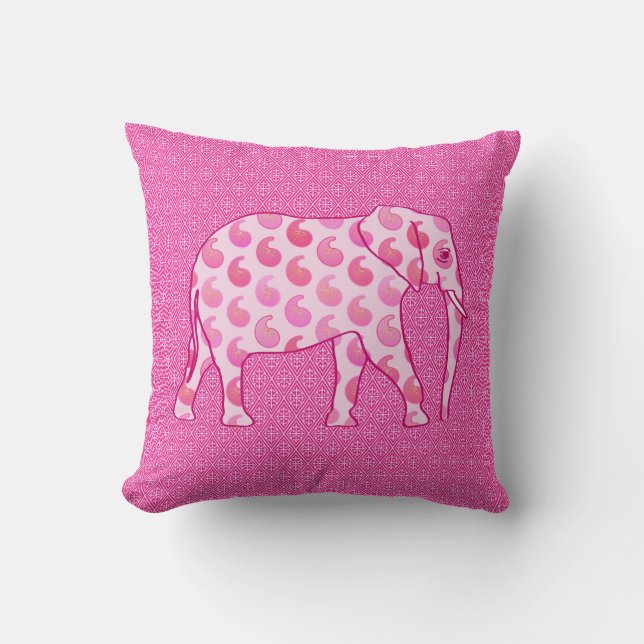 Paisley olifant - ijsroze en fuchsia kussen (Voorkant)