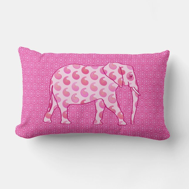 Paisley-olifant - ijsroze en fuchsia kussen (Voorkant)