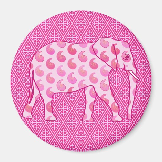 Paisley-olifant - ijsroze en fuchsia magneet (Voorkant)