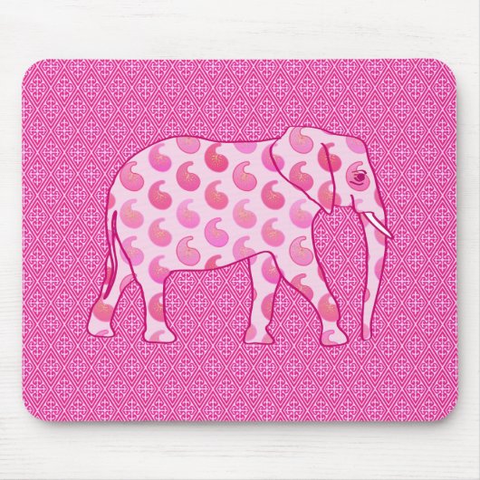 Paisley-olifant - ijsroze en fuchsia muismat (Voorkant)