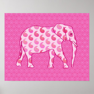 Paisley-olifant - ijsroze en fuchsia poster