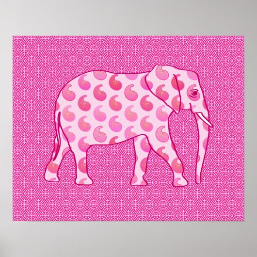 Paisley-olifant - ijsroze en fuchsia poster (Voorkant)
