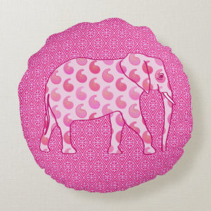 Paisley-olifant - ijsroze en fuchsia rond kussen