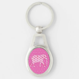 Paisley-olifant - ijsroze en fuchsia sleutelhanger
