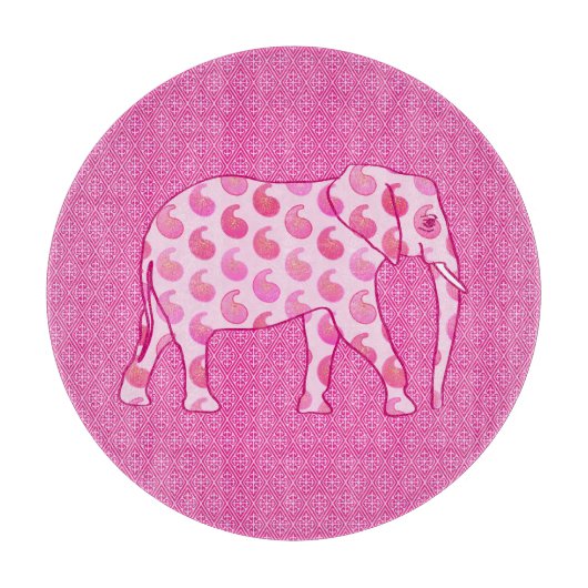 Paisley-olifant - ijsroze en fuchsia snijplank (Voorkant)