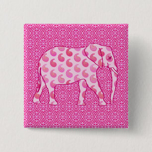 Paisley-olifant - ijsroze en fuchsia vierkante button 5,1 cm