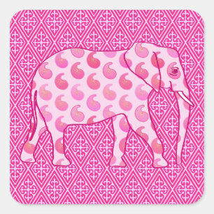 Paisley-olifant - ijsroze en fuchsia vierkante sticker