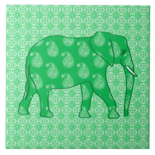 Paisley olifant - jade groen en wit tegeltje