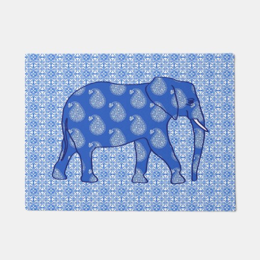 Paisley-olifant, kobalt blauw en wit deurmat (Voorkant)