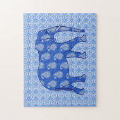 Paisley-olifant, kobalt blauw en wit legpuzzel (Verticaal)