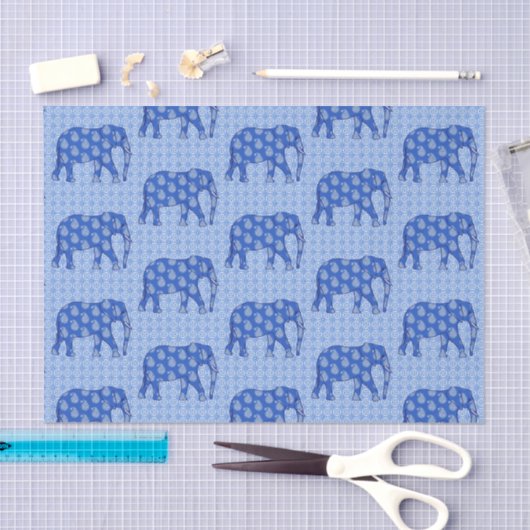 Paisley-olifant, kobalt blauw en wit tissuepapier (Craft)