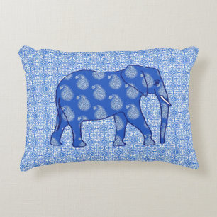 Paisley olifant - kobaltblauw en wit accent kussen