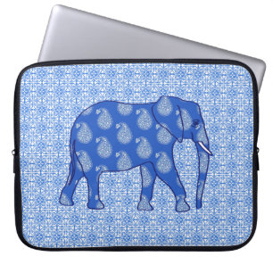 Paisley olifant - kobaltblauw en wit laptop sleeve