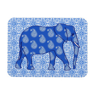 Paisley olifant - kobaltblauw en wit magneet