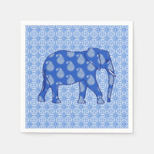 Paisley olifant - kobaltblauw en wit servetten