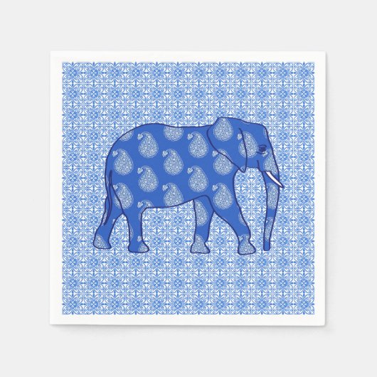 Paisley olifant - kobaltblauw en wit servetten (Voorkant)