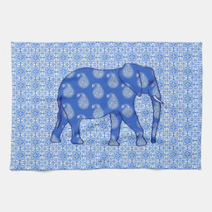 Paisley olifant - kobaltblauw en wit theedoek