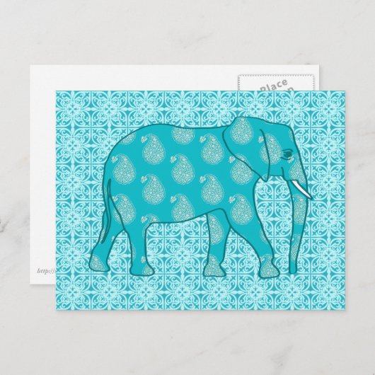 Paisley-olifant - turquoise en aqua briefkaart (Voorkant / Achterkant)