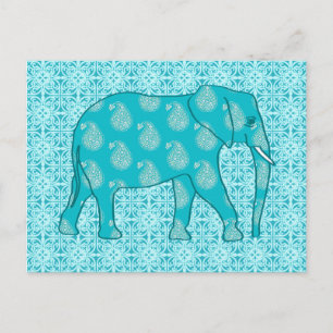 Paisley-olifant - turquoise en aqua briefkaart