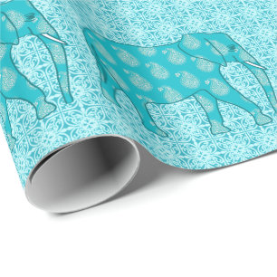Paisley-olifant - turquoise en aqua cadeaupapier