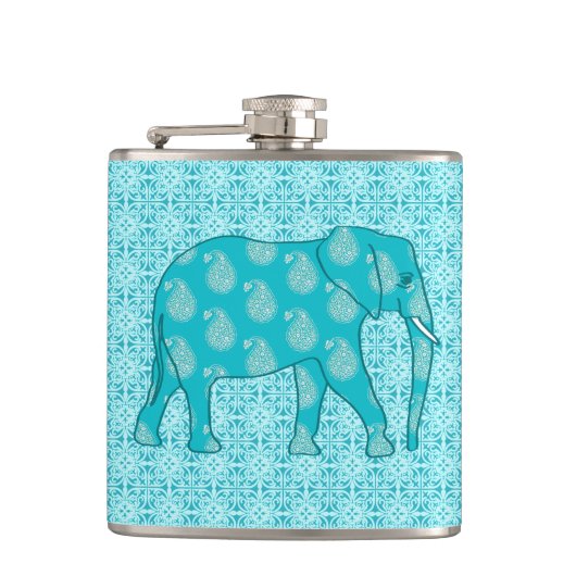 Paisley-olifant - turquoise en aqua heupfles (Voorkant)