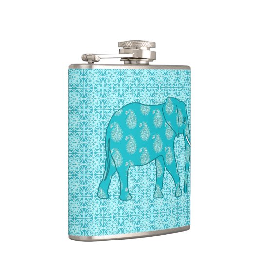 Paisley-olifant - turquoise en aqua heupfles (Rechts)