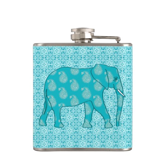 Paisley-olifant - turquoise en aqua heupfles (Achterkant)