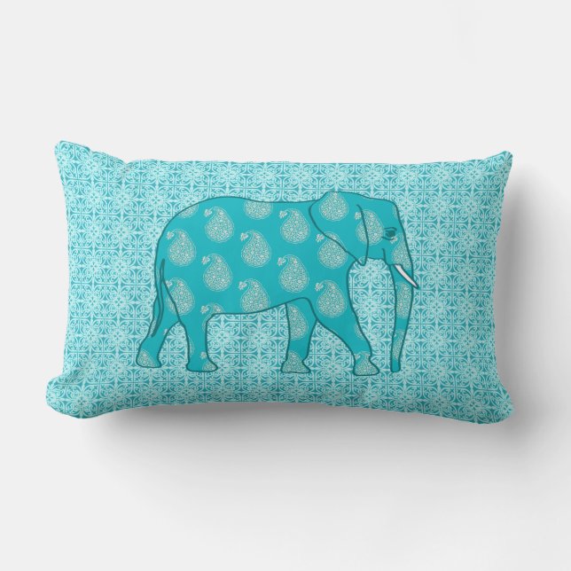 Paisley-olifant - turquoise en aqua kussen (Voorkant)