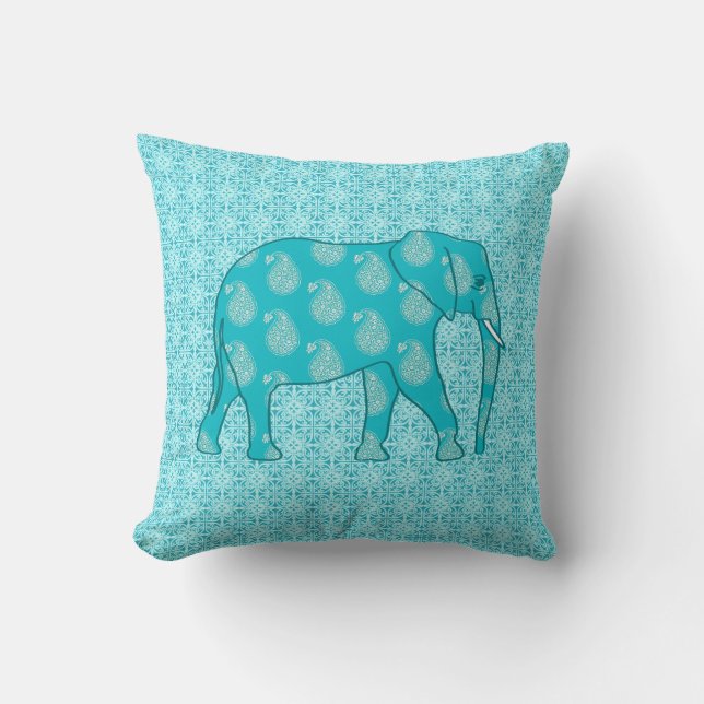 Paisley-olifant - turquoise en aqua kussen (Voorkant)