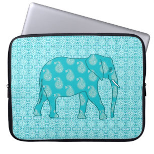 Paisley-olifant - turquoise en aqua laptop sleeve