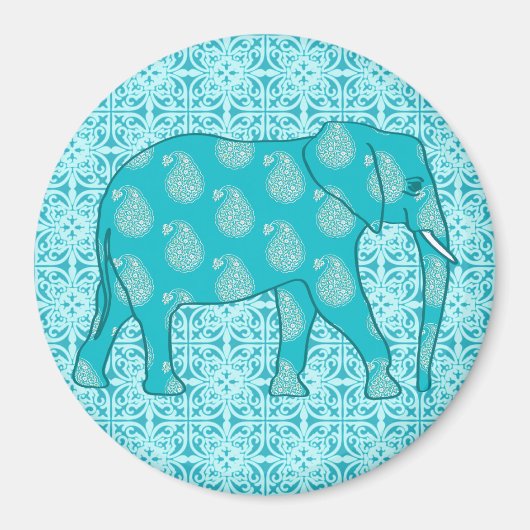 Paisley-olifant - turquoise en aqua magneet (Voorkant)