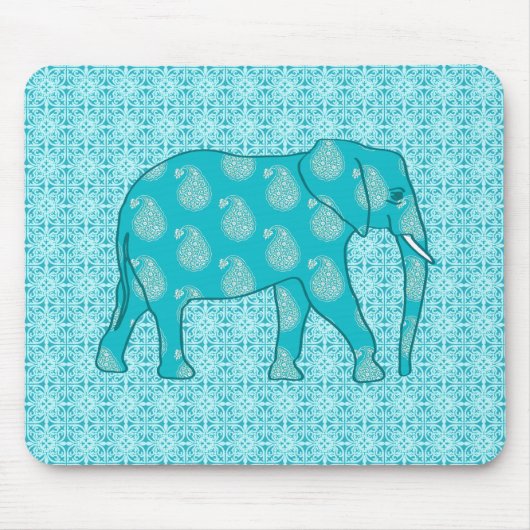 Paisley olifant - turquoise en aqua muismat (Voorkant)