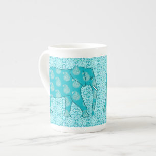 Paisley-olifant - turquoise en aqua porselein kop