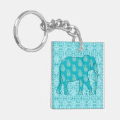 Paisley-olifant - turquoise en aqua sleutelhanger (Voorkant Links)