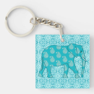 Paisley-olifant - turquoise en aqua sleutelhanger