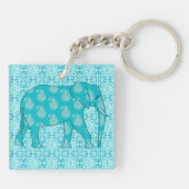 Paisley-olifant - turquoise en aqua sleutelhanger (Achterkant)