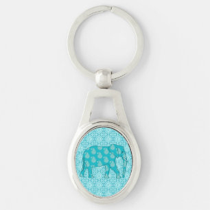 Paisley olifant - turquoise en aqua sleutelhanger