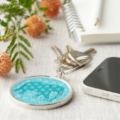 Paisley-olifant - turquoise en aqua sleutelhanger (Zijkant)