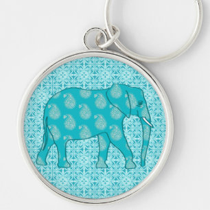 Paisley-olifant - turquoise en aqua sleutelhanger